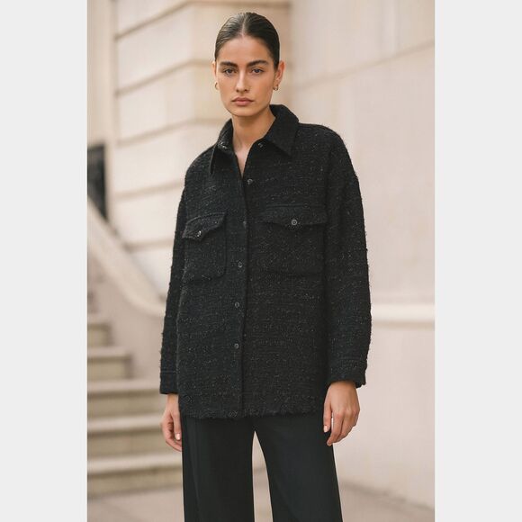 IRO Black Tweed Button Up Shirt Jacket Top  Women's Size 38 - Picture 1 of 9